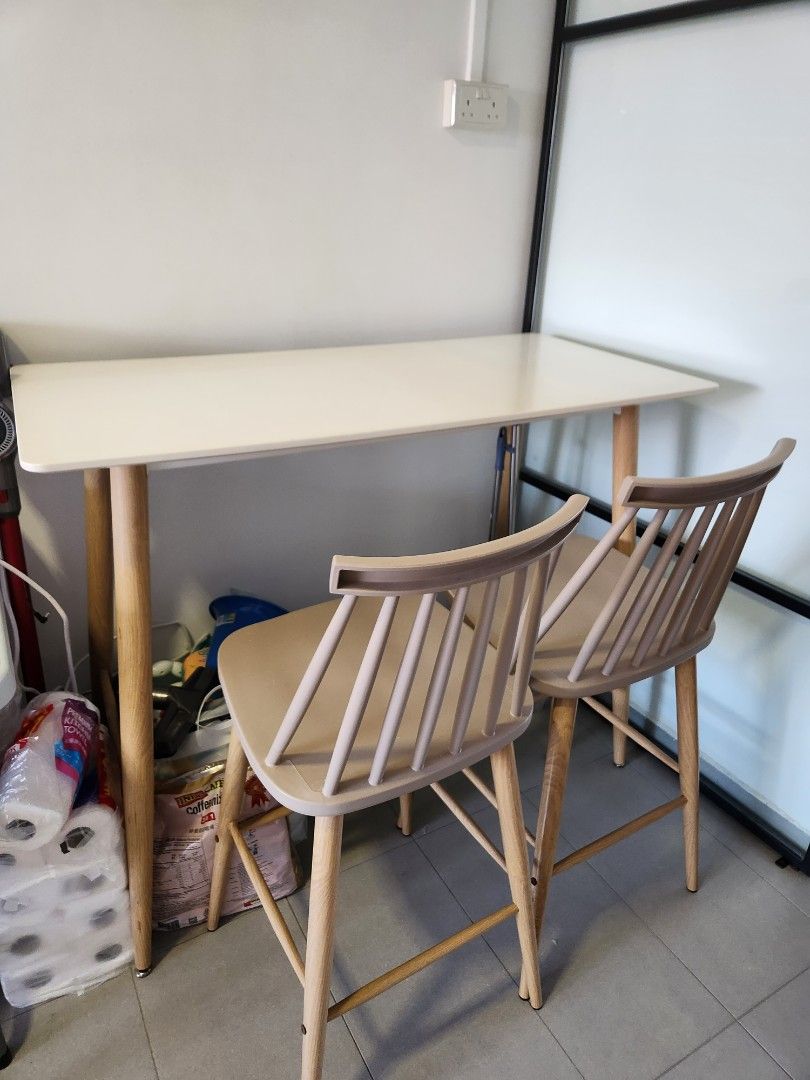 Bar table with 2 free high chairs, Furniture & Home Living, Furniture
