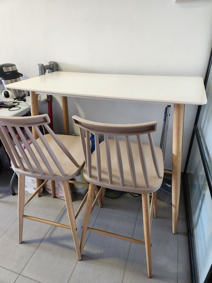 Bar table with 2 free high chairs, Furniture & Home Living, Furniture