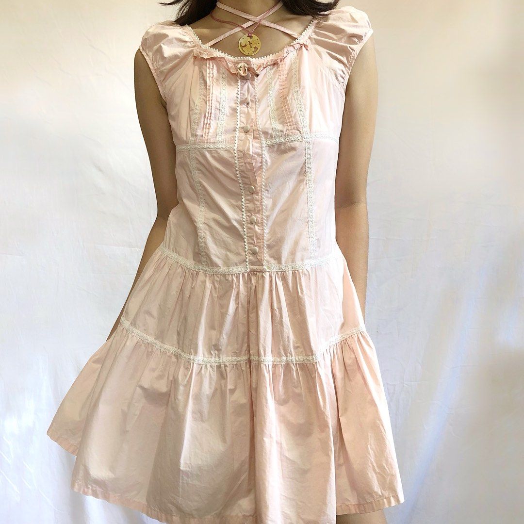 SALE ️ Blush Pink Baby Pink Light Pink Milkmaid Dress Pink Coquette Dainty Mini Dress Pink