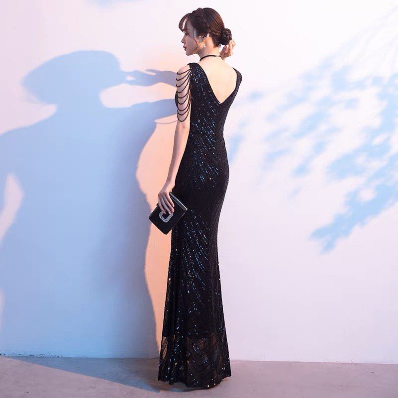BNIB Black Sequin Evening Gown Dress Gala Dinner, Women's Fashion ...