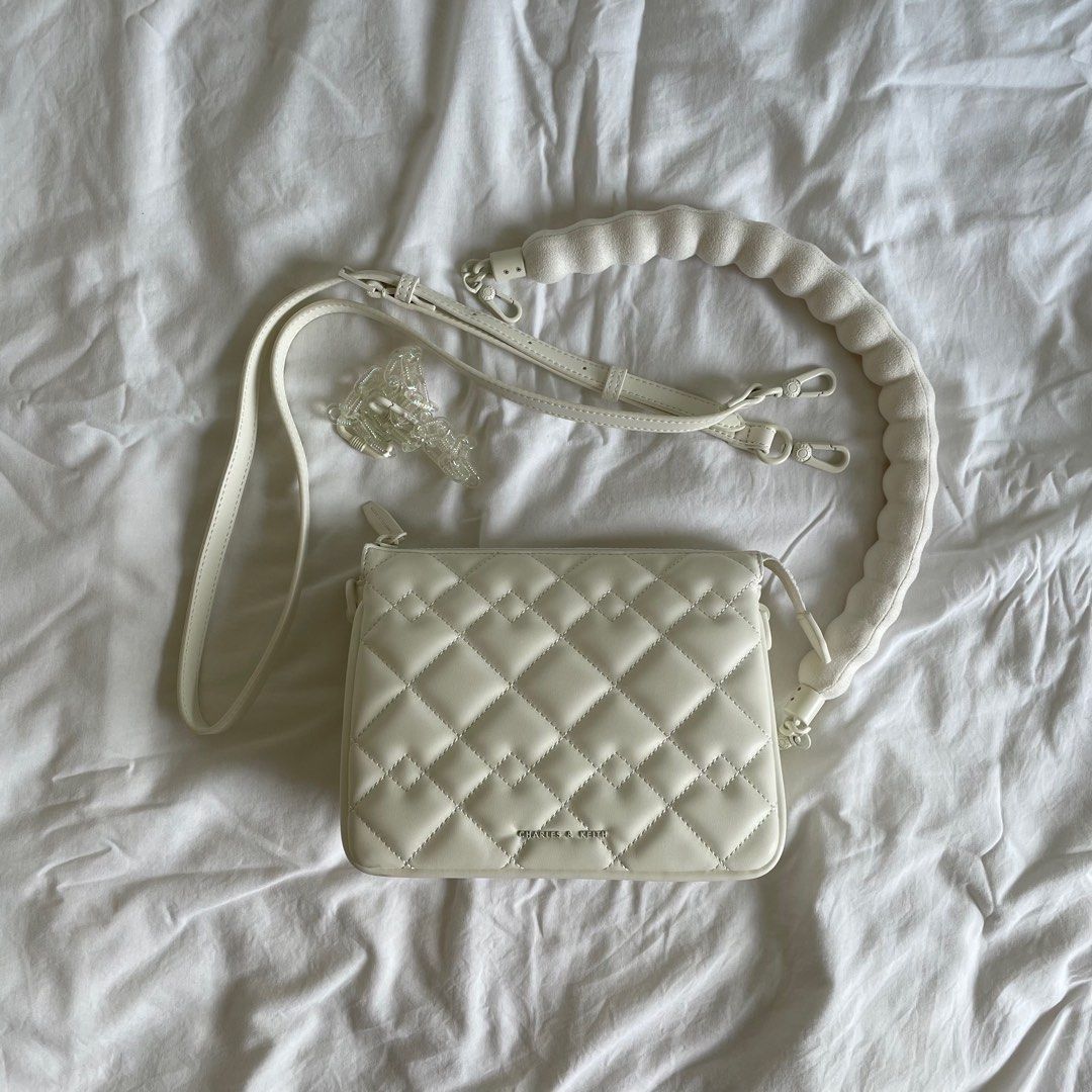 charles and keith lana quilted shoulder bag white