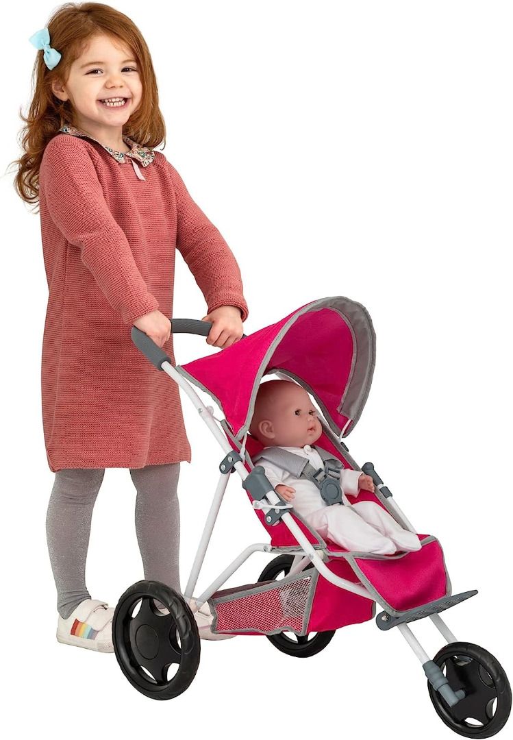 Chicco Junior Active 3 Wheeled Pushchair Toy Dolls Buggy In Pink And Grey Baby Doll