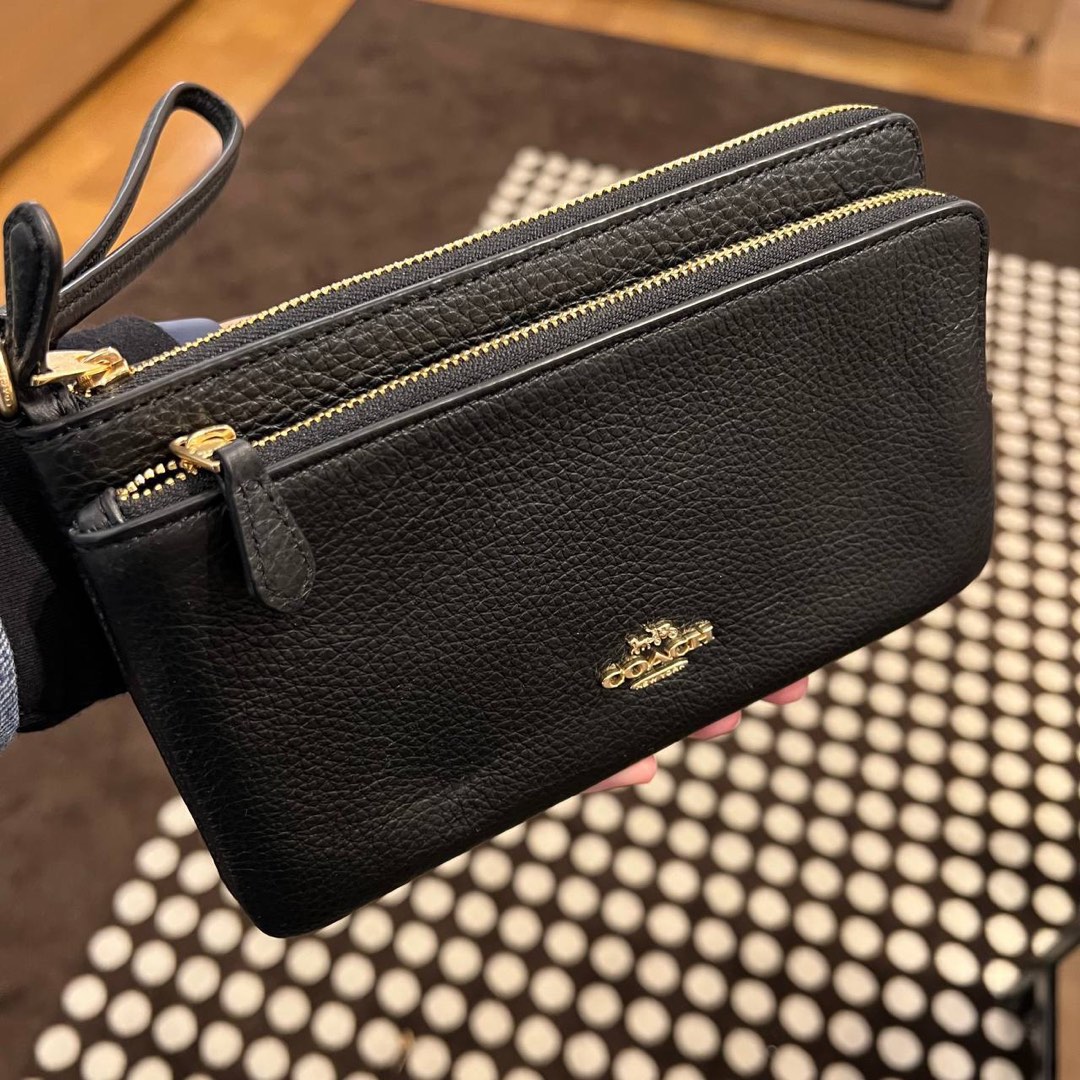 Coach black double zip wristlet 2025