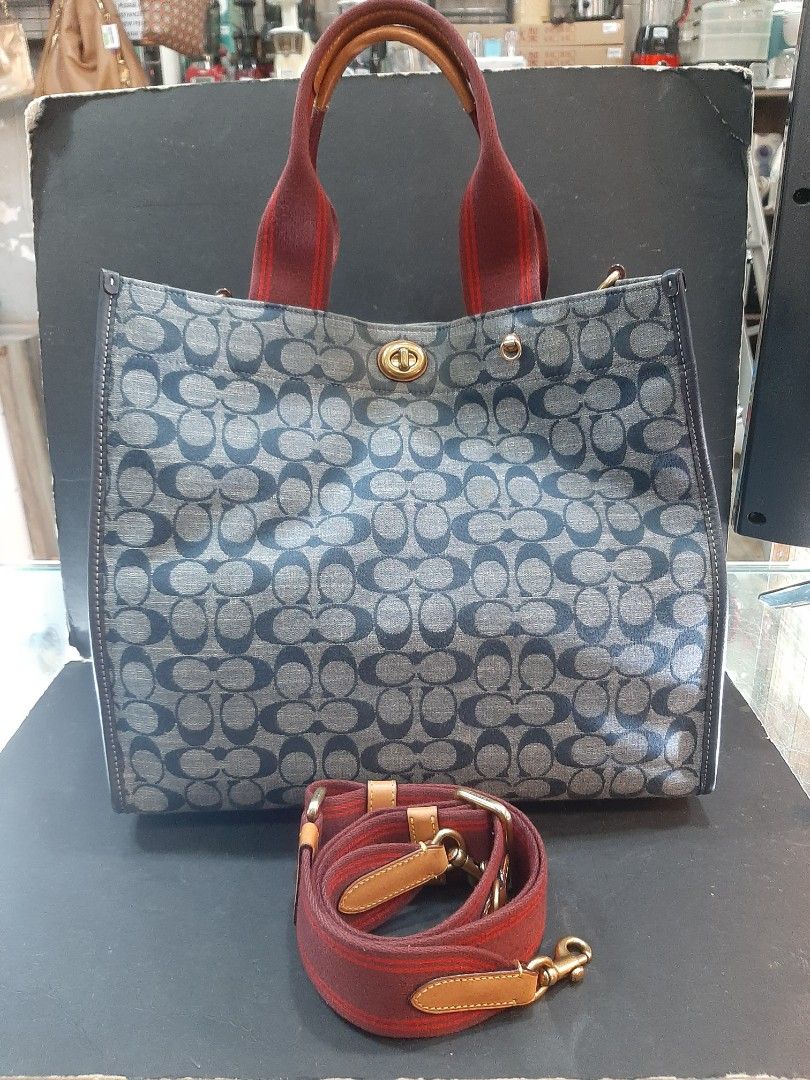 COACH Signature Chambray Canvas Tote 34 in Blue