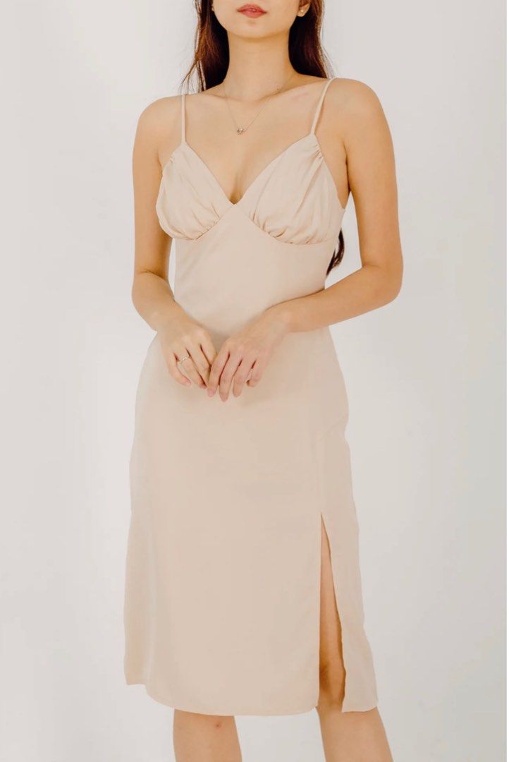 DEAR MAY VERA SATIN DRESS IN CREAM, Women's Fashion, Dresses & Sets ...
