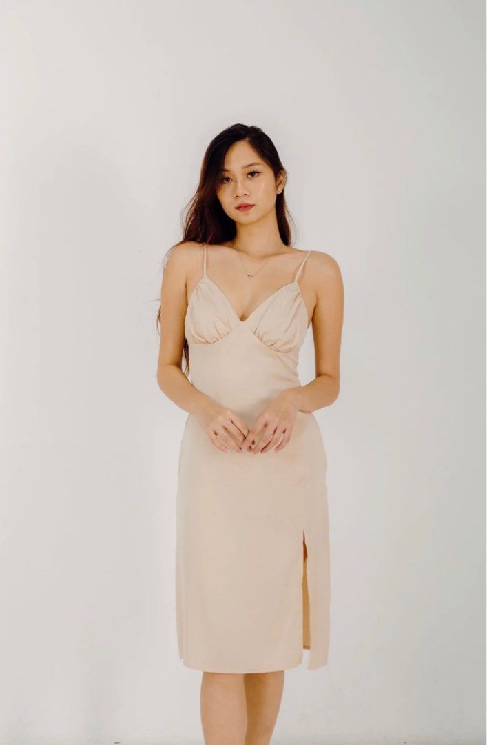 DEAR MAY VERA SATIN DRESS IN CREAM, Women's Fashion, Dresses & Sets ...