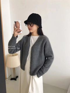 韓國正品✨egg  雞蛋家灰色羊毛V領開衫 針織衫