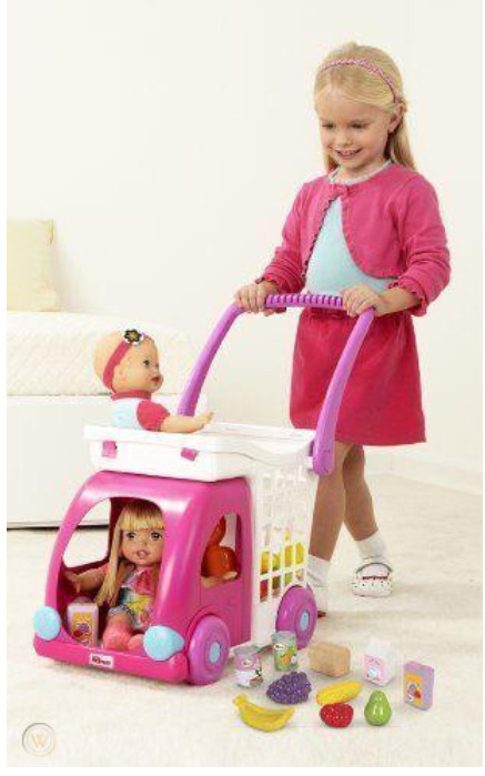 Fisher Price Girl Little Mommy Ride n Drive Shopping Cart 4 Food