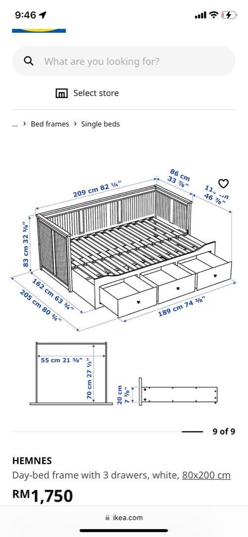 IKEA Hemnes Bed with 3 Drawers, Furniture & Home Living, Furniture, Bed