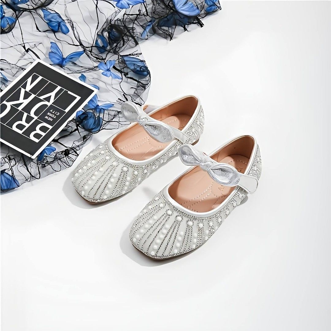 Kids Mary Jane Faux pearl bow soft sole shoes SIZE 32 Babies