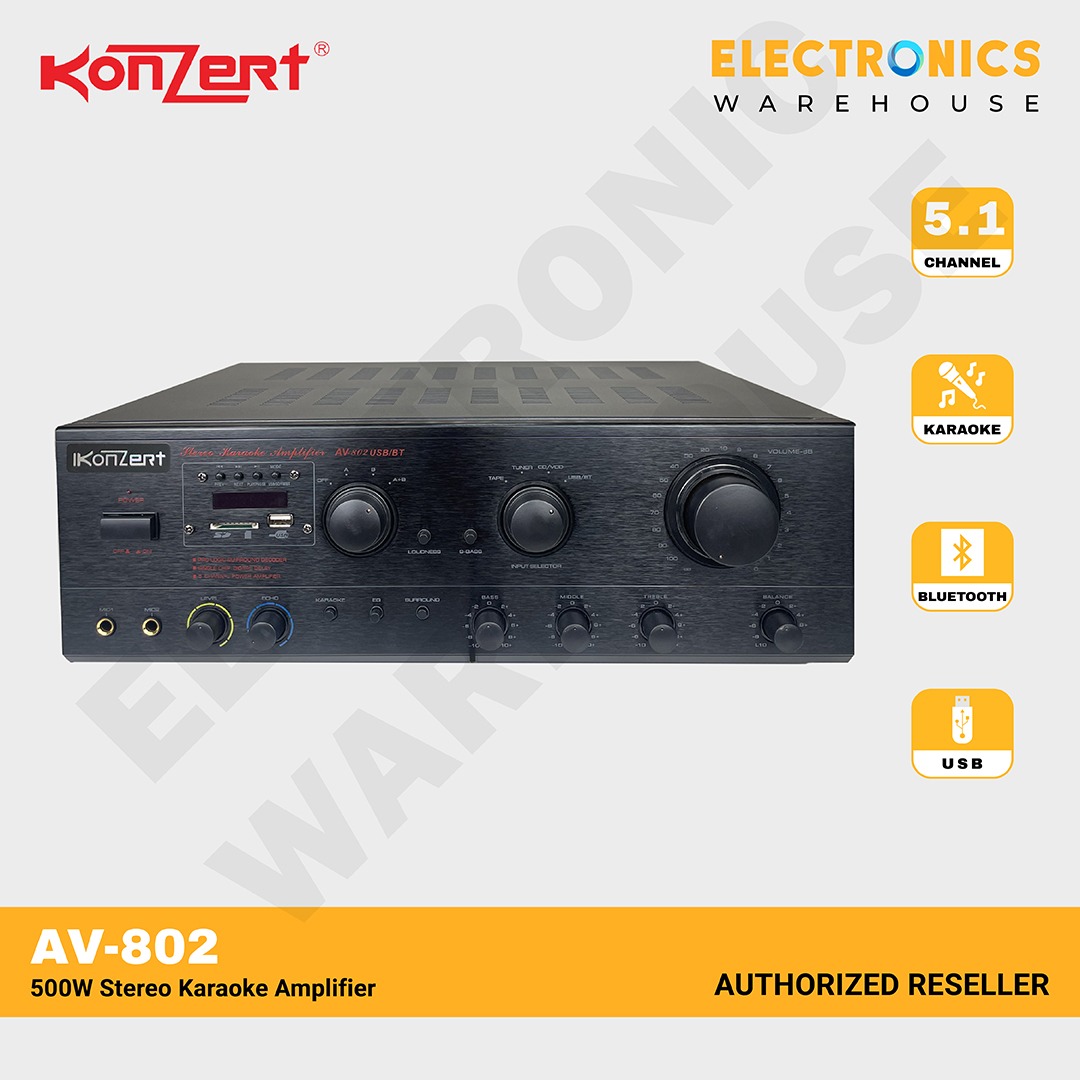 Konzert AV802 USB/BT 500W Stereo Karaoke Amplifier, Audio, Soundbars