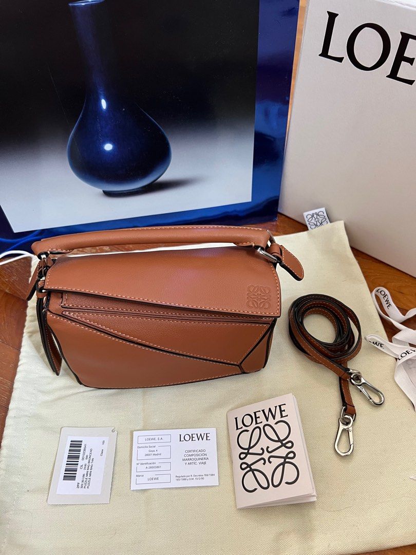 Up For Sale This Beautiful Classic Calfskin Small Tan Loewe Puzzle