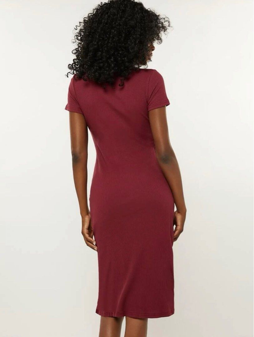 Women Maroon Glitter High Neck Bodycon Dress