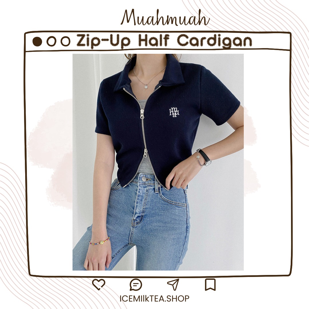 Muahmuah Slim-fit knitted zip-up half cardigan, 女裝, 上衣, 其他上衣