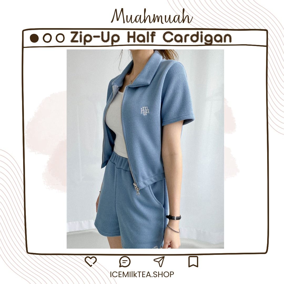 Muahmuah Slim-fit knitted zip-up half cardigan, 女裝, 上衣, 其他