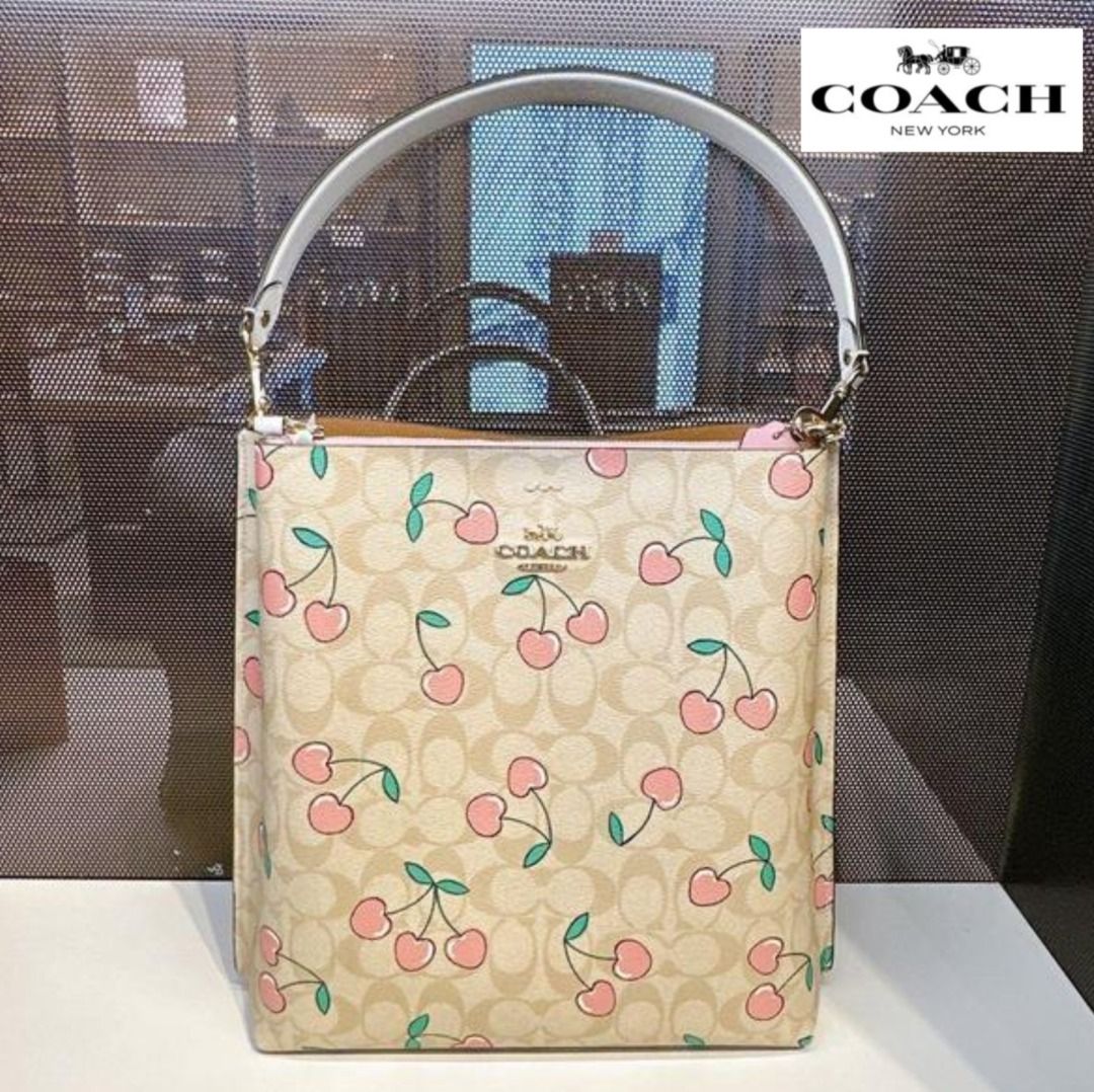 Coach CE611 Mollie Bucket Bag In Signature Canvas With Heart Cherry