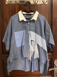 Oline Workrobe blue denim patch top