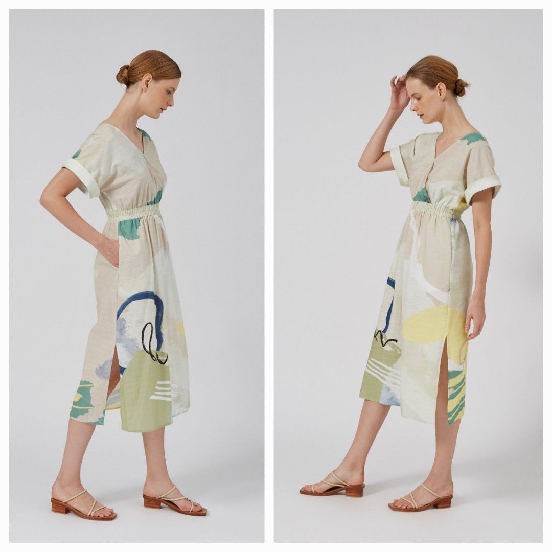 Our Second Nature Coast Beige V Neck Dress OSN XS, Women's Fashion, Dresses  u0026 Sets, Dresses on Carousell