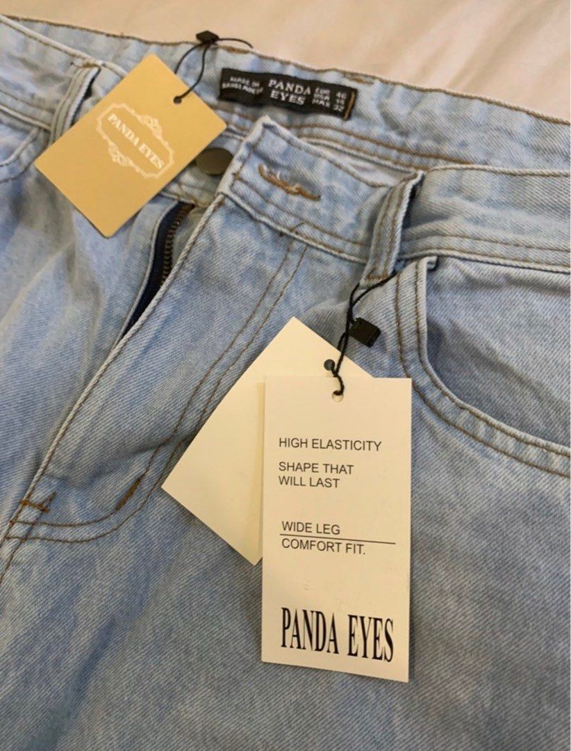 Panda Eyes Baggy Jeans Korean High Waist, Women's Fashion, Bottoms ...