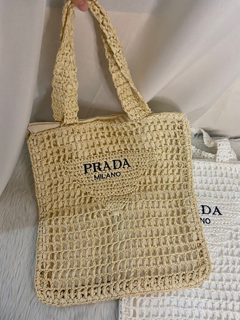 Prada raffia tote brown beach aesthetic bag on hand japan on Carousell