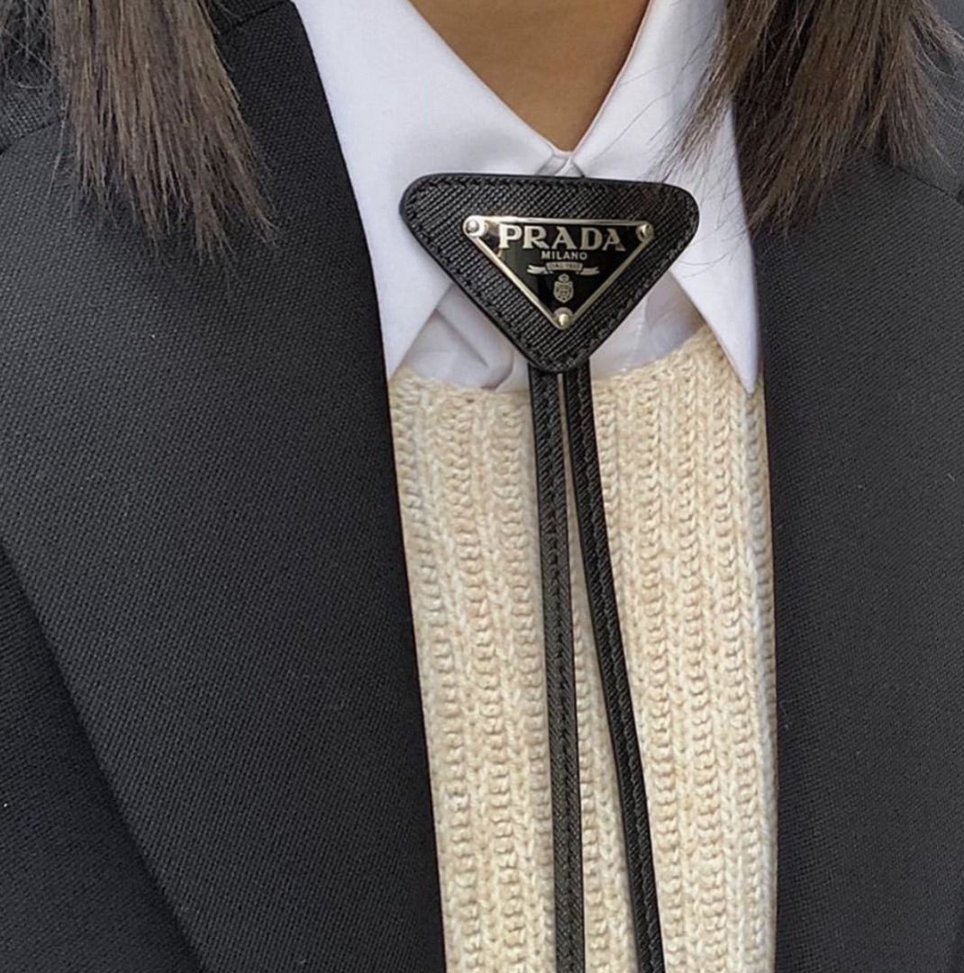 Prada Logo-plaque Leather Bolo Tie In Black