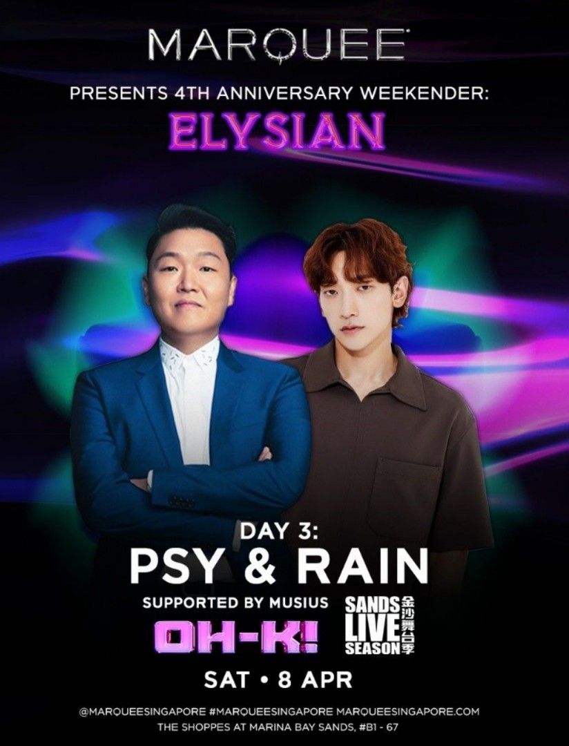 PSY & RAIN CONCERT AT MBS MARINA BAY SANDS BALLROOM, Tickets & Vouchers