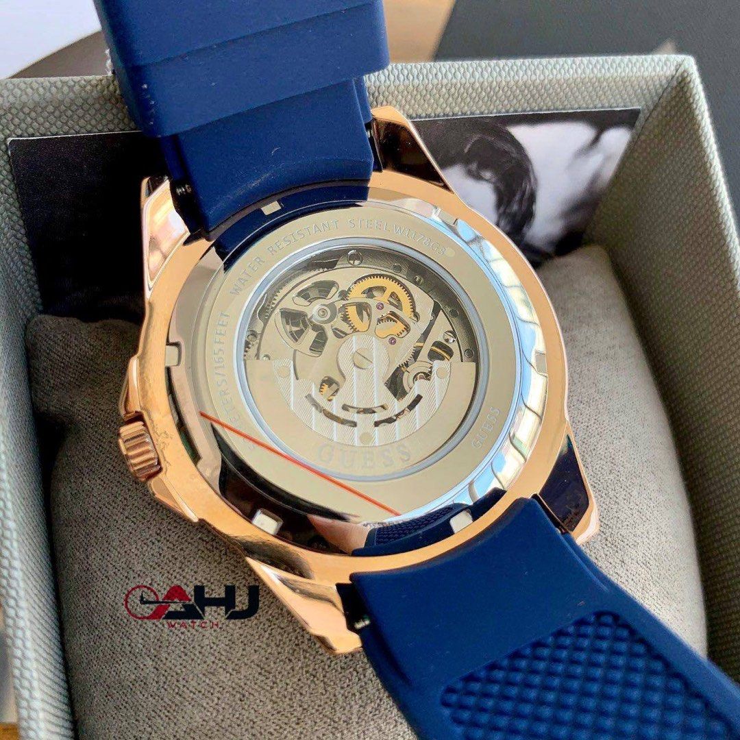 RESTOCK ORIGINAL GUESS ELITE AUTOMATIC BLUE SKELETON DIAL BLUE