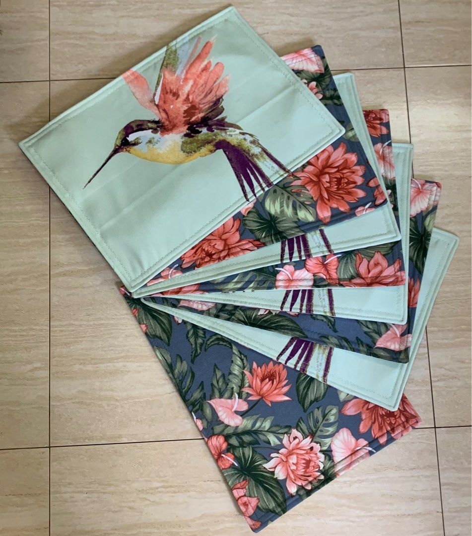 Set of reversible canvas placemats with quilt batting/wadding/filling