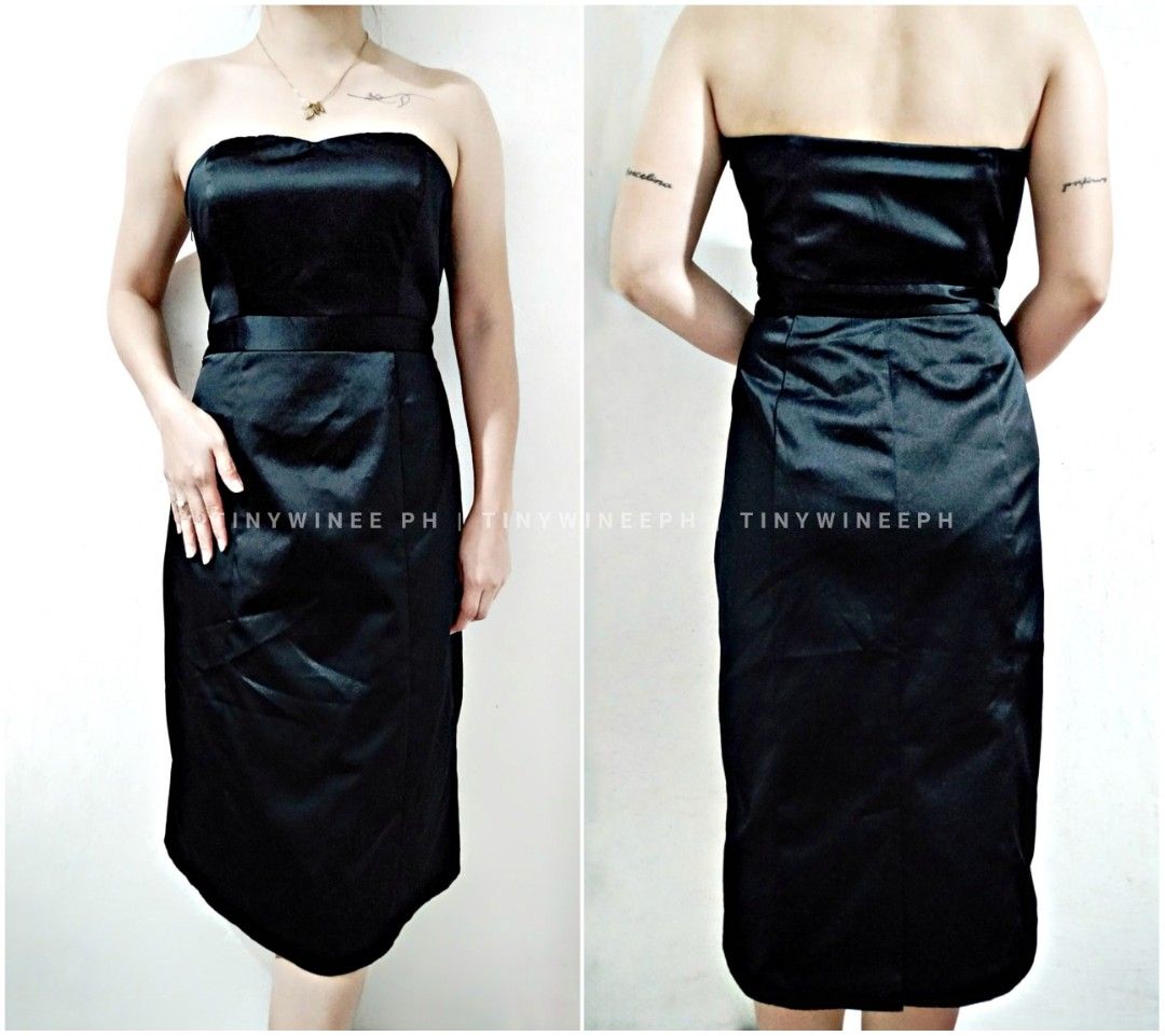 Strapless Black Satin Formal Dress, Women