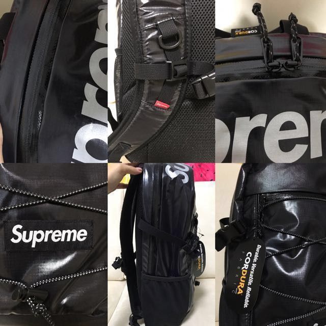 SUPREME 黑色反光料背囊BLACK BACKPACK。Gen 43rd fw17。Cordura