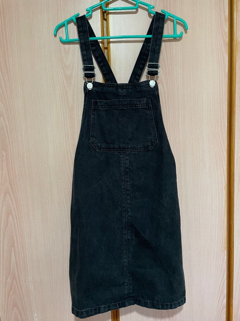 Topshop black dungaree dress store