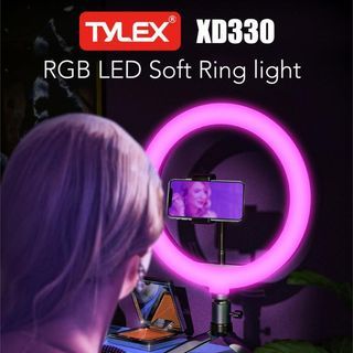 TYLEX XD330 33CM Selfie RGB Ringlight with Mobile Holder Bracket Muti-Color + 3 Modes Lighting Adjustment with 7ft Adjustable Tripod and FREE Mini Tripod