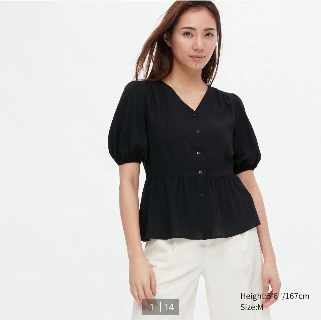 Uniqlo V Neck Short Sleeve Blouse Women s Fashion Tops Blouses