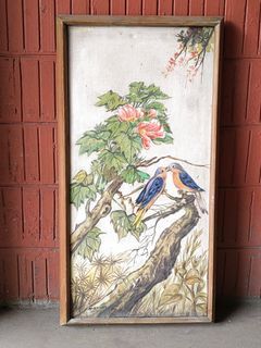 Vintage 1970s Lovebirds Painting by Martinez