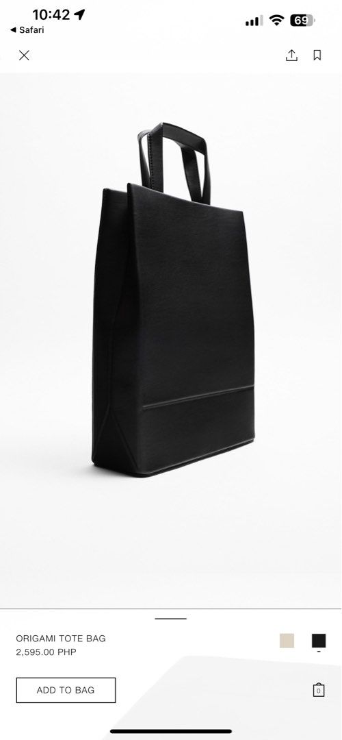 Zara Origami Tote bag (Category: Sling Bags) located in Taguig. Submitted by romms113 (Listing ID 1224680372, Image 3). Description: Used less than 5 times Rfs: need funds.