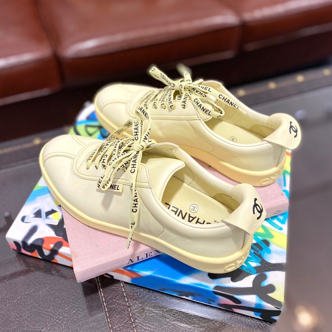 ?% Authenticity Chanel Yellow Calfskin Weekender Sneakers (Size36),  Luxury, Sneakers & Footwear on Carousell