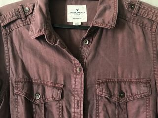 American Eagle Outfitters® Boyfriend Fit Utility Button Down Maroon Longsleeves