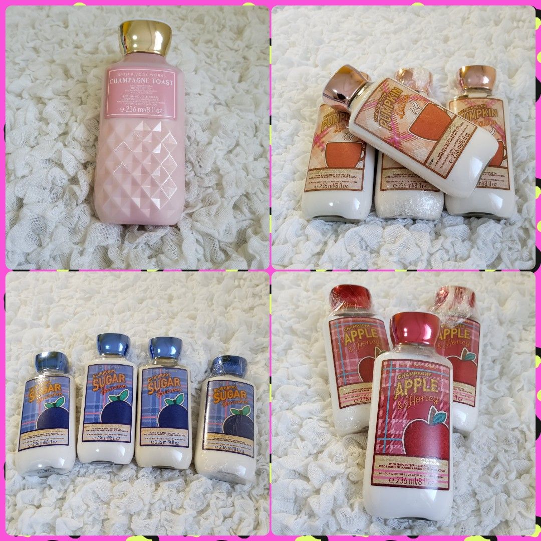 Authentic Bath & Body Works Body Lotiom (Category: Body Care) located in Las Pinas. Submitted by shimmers_stuff (Listing ID 1222777017, Image 2). Description: Guaranteed Authentic Bath & Body Works Lotion PhP499 each except for rare scent Can be Shopee checkout with add'l cost: shopee.ph/girlmc From USA, Canada & Dubai Marshamallow Pumpkin Latte Champagne Apple & Honey Blueberry Sugar Pancake Midnight Amber Glow Fall in Bloom In the Stars You're 