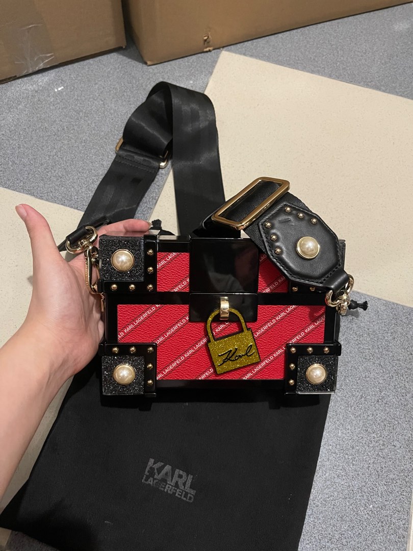 Authentic cheapest Karl Lagerfeld Black x red acrylic treasure