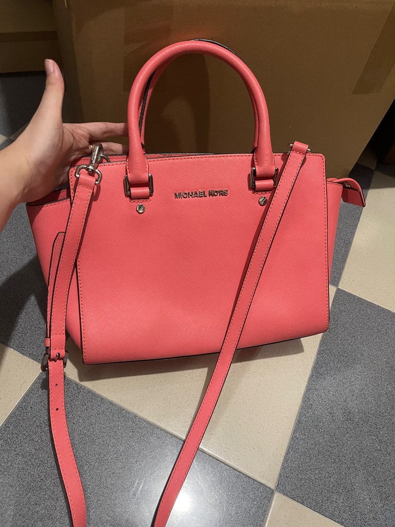 Authentic cheapest Michael Kors MK Coral Pink saffiano leather 2