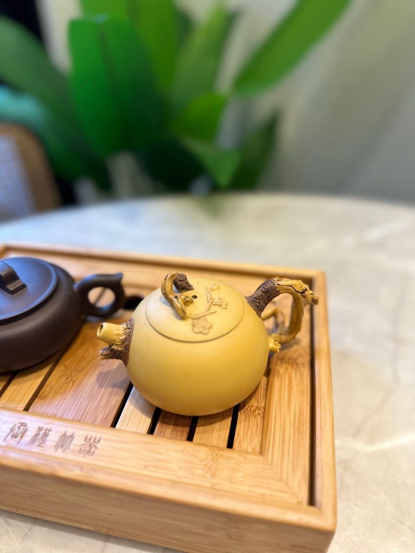 Authentic Chinese Tea Pot x 2 with Bamboo Tea Tray, Furniture & Home