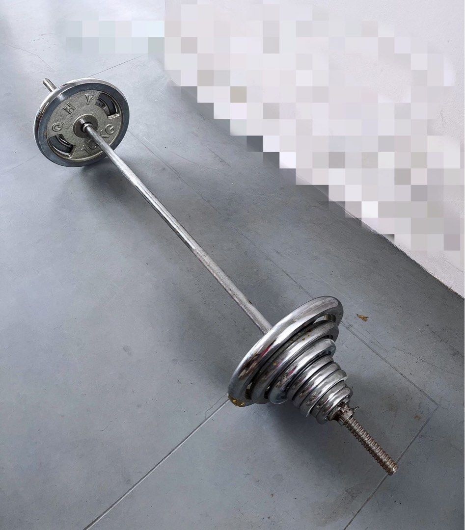 barbell with weights, Sports Equipment, Exercise & Fitness, Weights ...