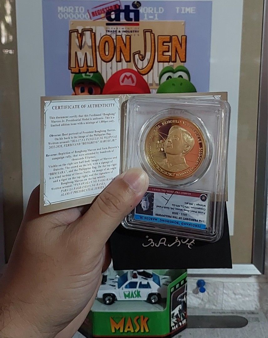 BBM-SARA COIN limited edition (Category: Currency) located in Pasay City. Submitted by monjentoysandcollectibles (Listing ID 1224826731, Image 1). Description: BBM-SARA commemorative coin limited edition with COA 🪙🇵🇭 fresh brandnew 4500 only location PASAY waze MONJEN TOYS pikup or shipping or lalamoves MOP: BDO / GCash 1st to pay gets the items policy FBpage: MONJEN toys & collectibles Thank You & God bless.. 🙏🌍.