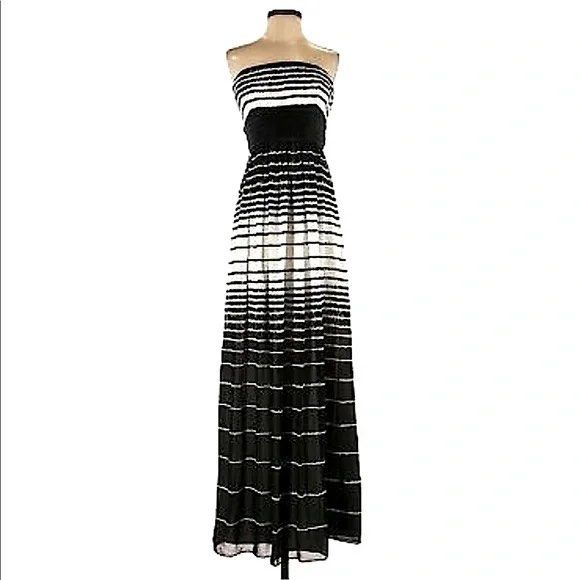 BCBGMaxAzria Black and White Shadow Stripe Silk Strapless Maxi Women s Fashion Dresses Sets Evening dresses gowns on Carousell