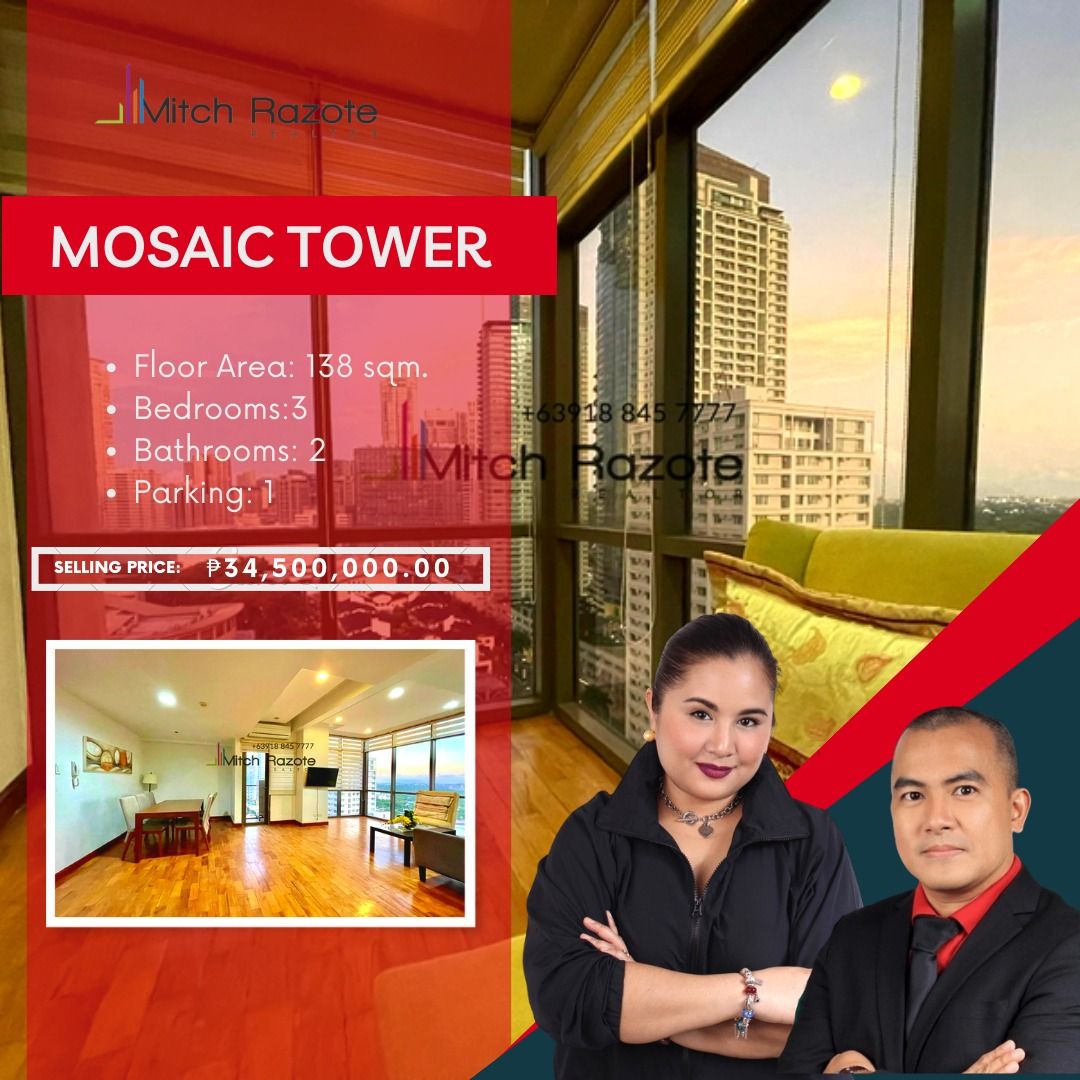 Beautiful 3 Bedroom Unit For Sale at Mosaic Tower Near Greenbelt Makati