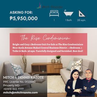 Bright and Cozy 1 Bedroom Unit For Sale at The Rise Condominium Near Ayala Avenue Makati Central Business District