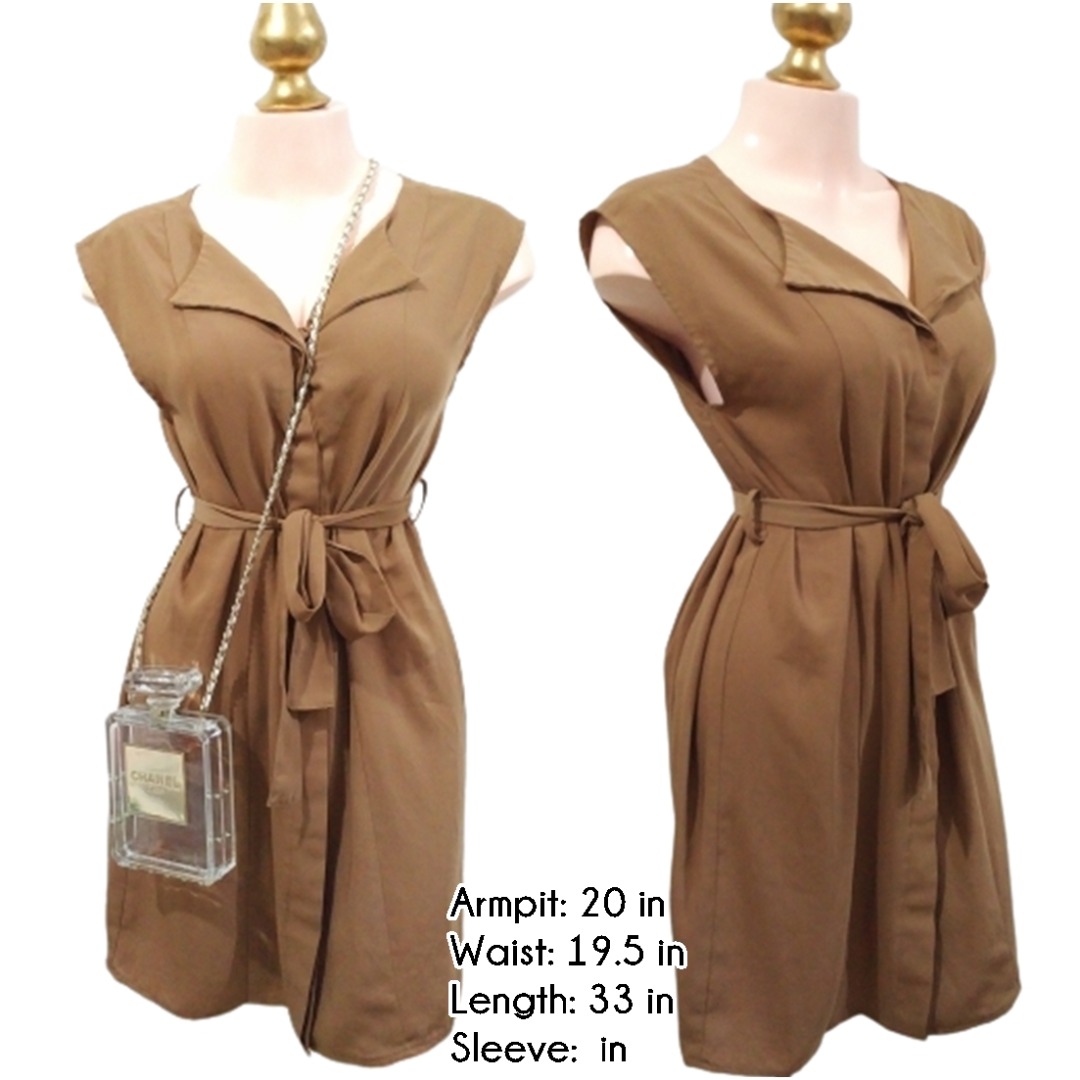 Brown Dress Mini Dress Sleeveless Dress Office Attire Casual Dress