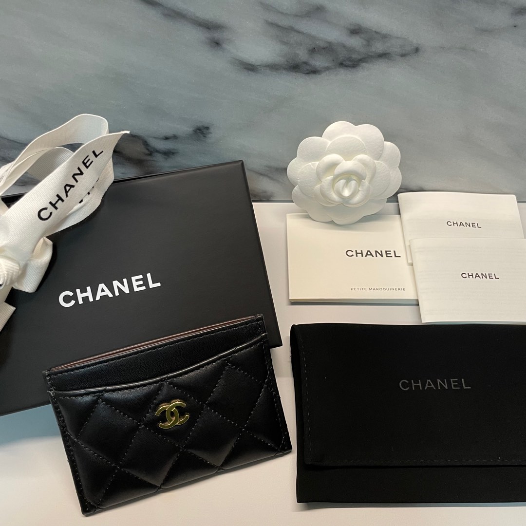 Chanel Card Holder Quilted Lambskin Black, Luxury, Bags & Wallets on