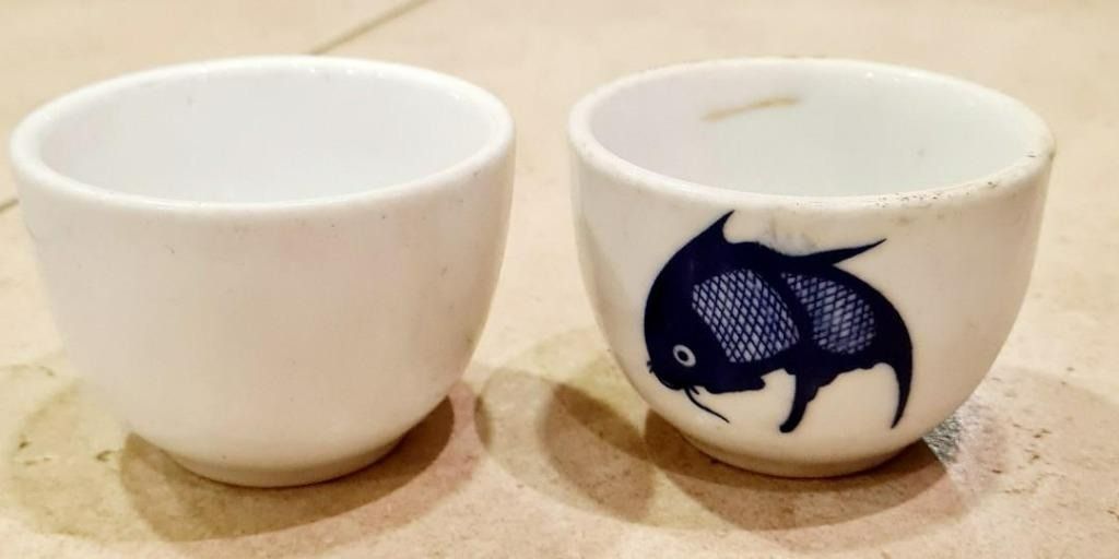 Chinese Tea Cup Blue Koi & plain empty tea cup, Furniture & Home Living