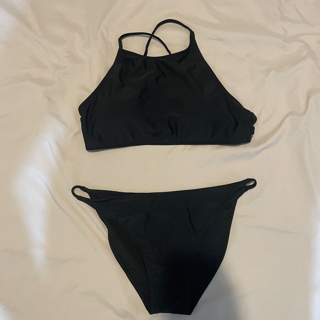 Classic Black Halter Bikini Top and Bottom, Women's Fashion, Swimwear